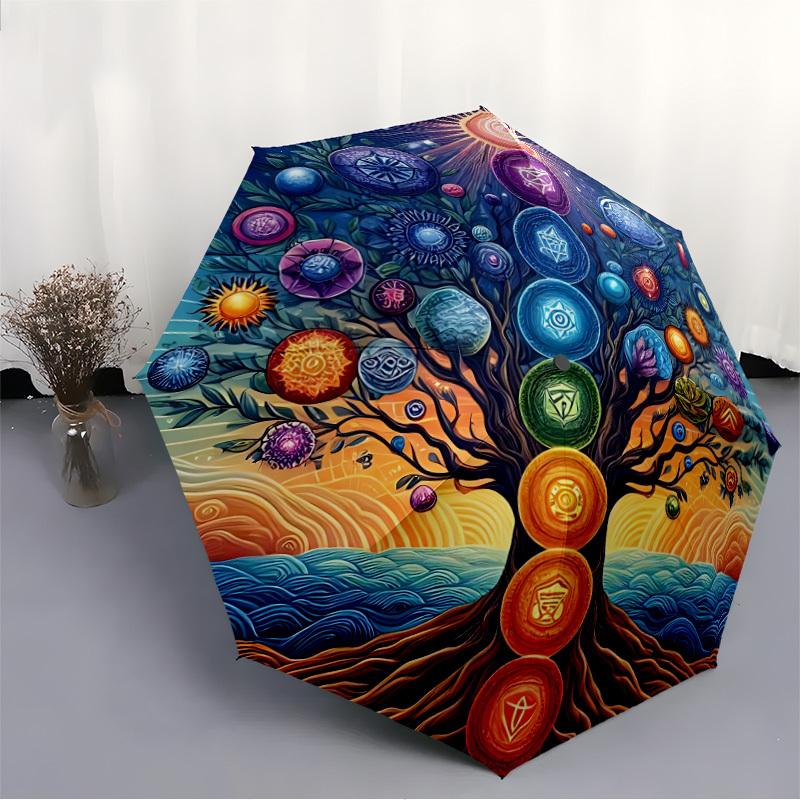 1pc Tree Mandala Automatic Folding Umbrella Durable Iron Frame,All Seasons Home Travel Outdoor Multifunctional Umbrella yy251115070