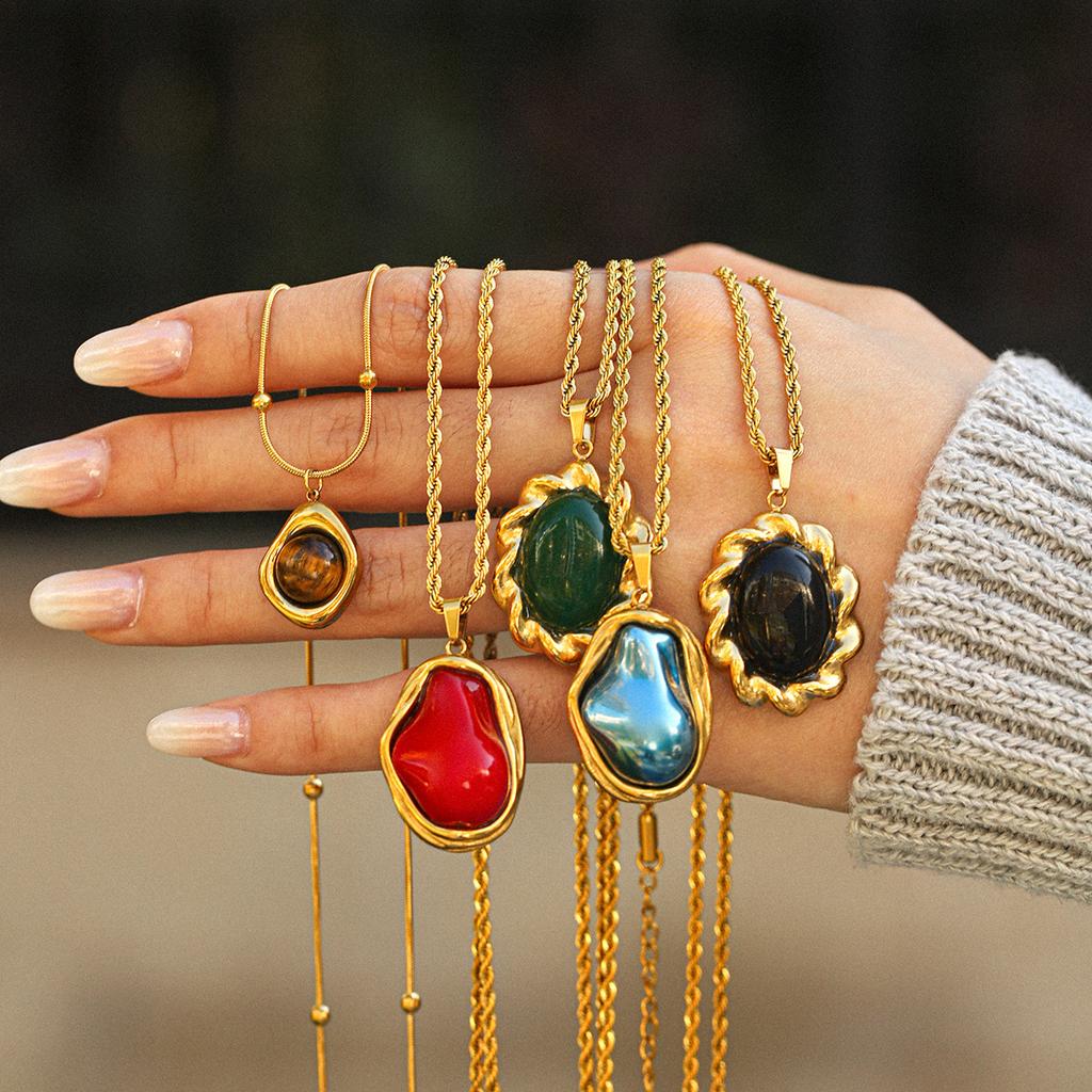 Vintage French Semi Precious Gemstone Pearl Pendant Necklace Unique Design Choker For Women