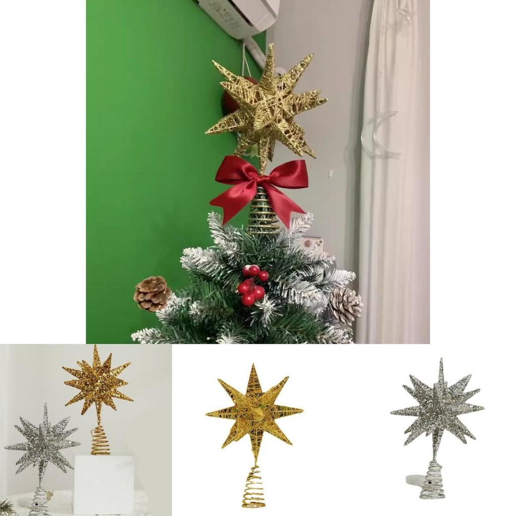 Christmas Tree Top Star Led Glitter Iron Art Decor For Holiday Celebration