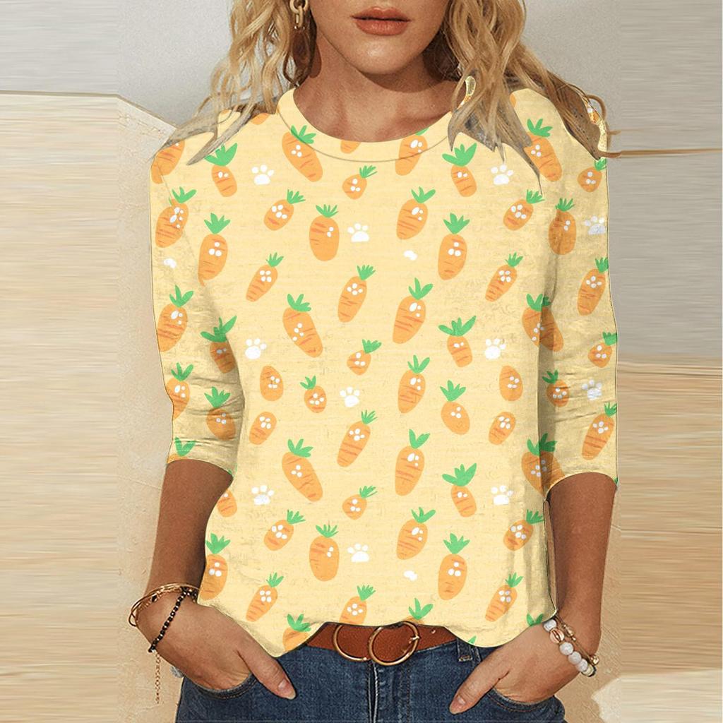 Women's -print loose 7-inch sleeve top