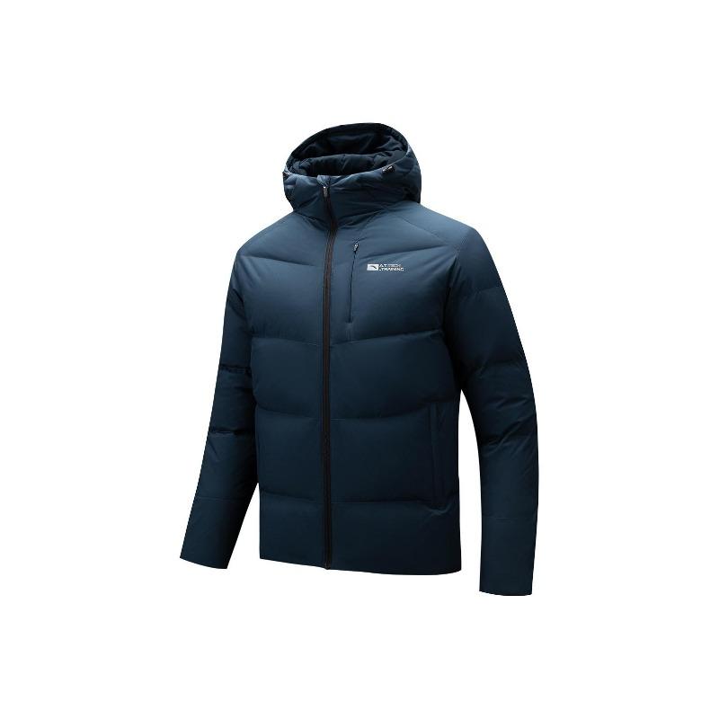 Anta Four Defense Heat Technology Warmth Water Resistant Commuting Short Casual Hooded Duck Down Jacket Thickened Men Jacket Stone-Blue 952547925-2