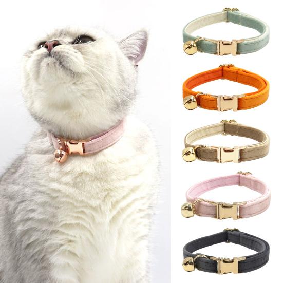 Cat Collar Velvet Solid Color Pet Chocker Necklace with Bell Adjustable Neck Collar for Cat Kitten Puppy Small Dogs