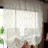Cortina de globo de hilo bordado de tul, cortinas de globo enrollables de lino ligero, cortinas opacas ajustables con lazo, bolsillo para barra de ventana con persiana romana