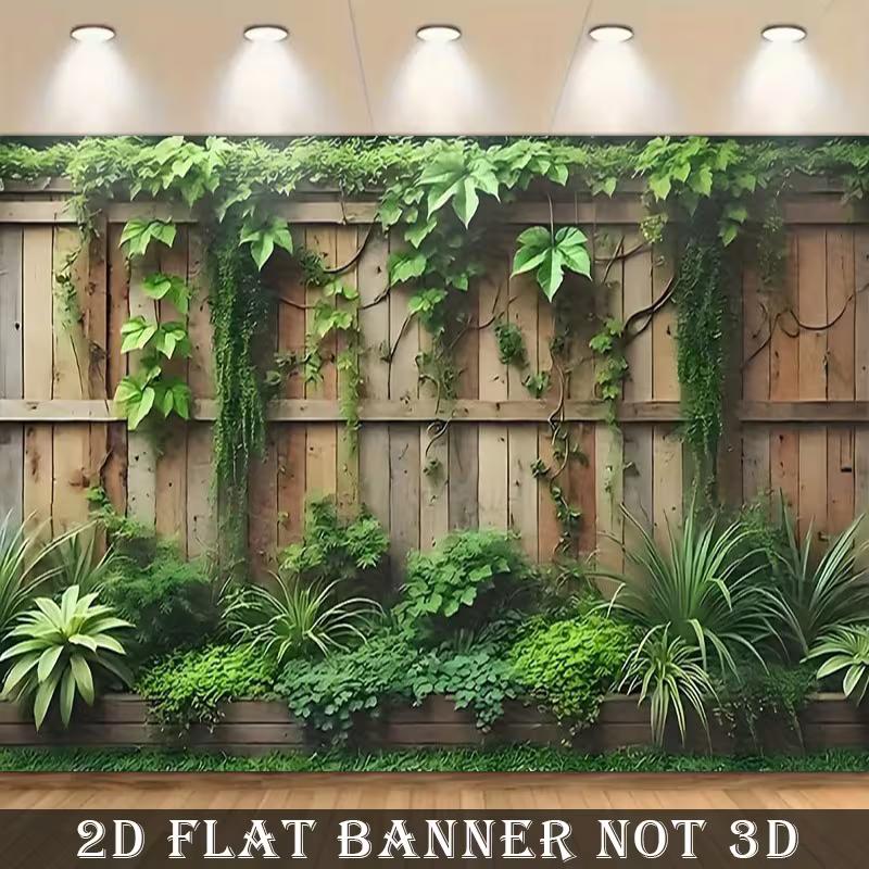 Cozy Backyard Tapestry, Rustic Wood Fence with Trailing Ivy and Greenery Print Backdrop