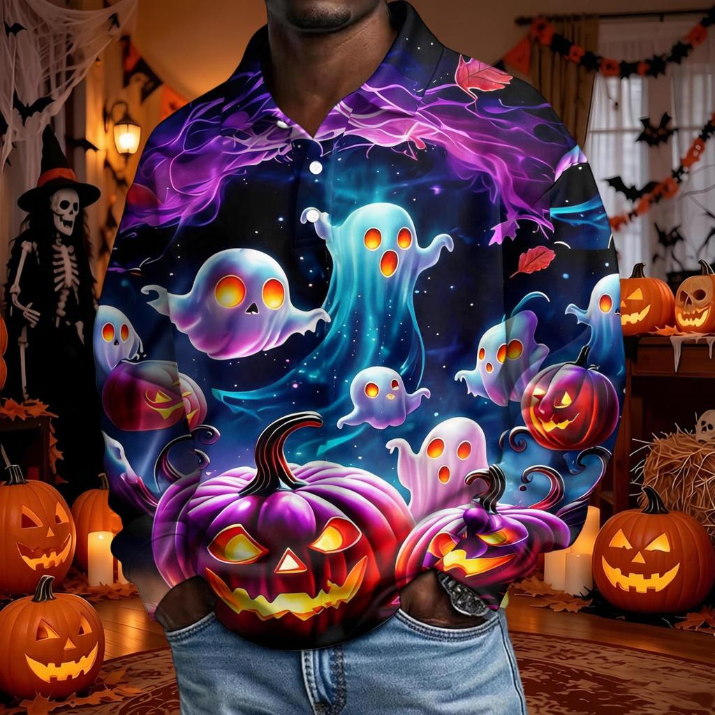 Men's Long Sleeve Button Down Shirt for Halloween Costume Party