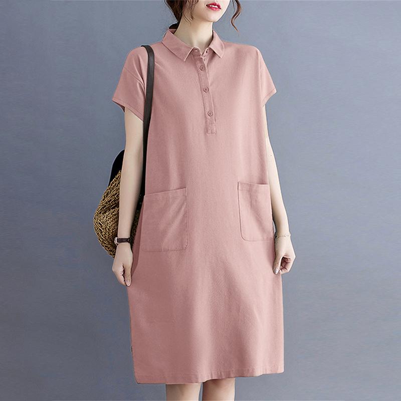 ZANZEA Women Casual Turn Down Collar Solid Color Short Sleeve Shirt Dress