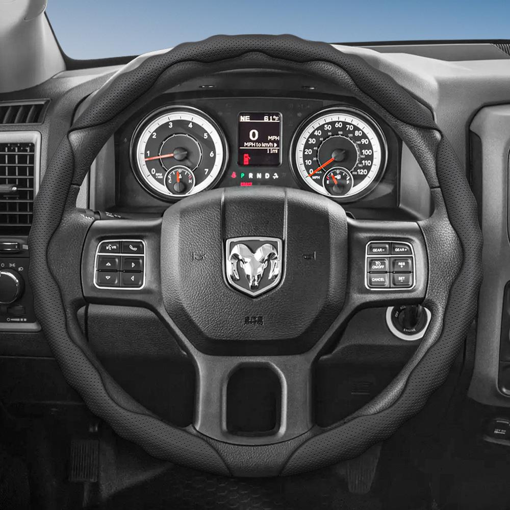 bpzsw1 Steering Wheel Cover Suitable for Ram, Wave-Shaped Sport Design, Breathable Leather, Segmented, Non-Slip, Sweat-Absorbent, for Pickup Promaster
