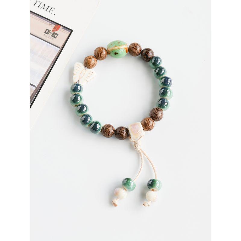 Retro Ethnic Style Jingdezhen Porcelain Beads Woven Carrying Strap Couple Hand Jewelry Student Ceramic Bracelet New Chinese Bracelet Women