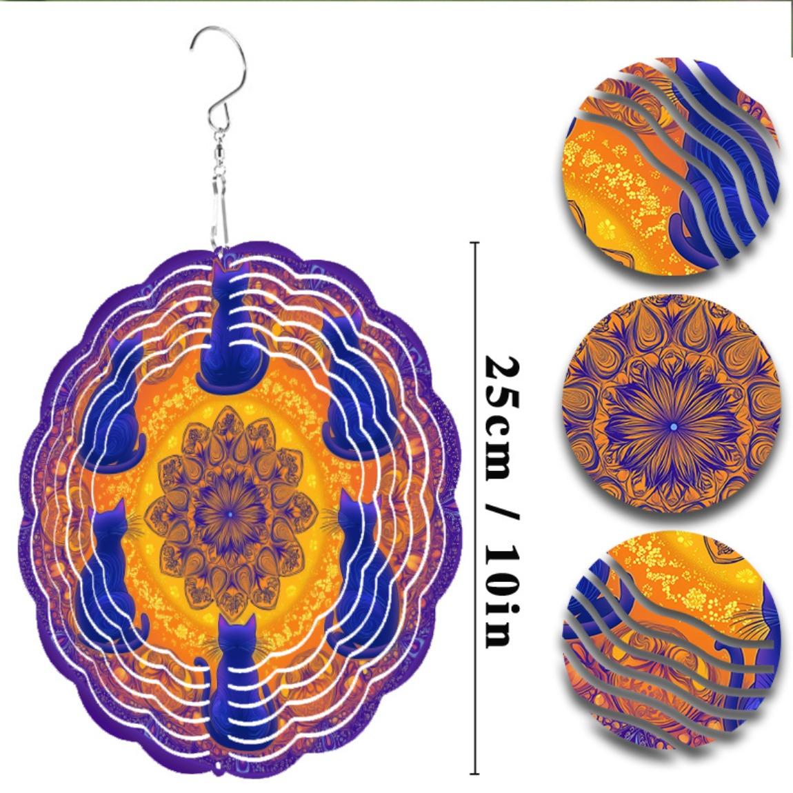 

360 Degree Rotating Wind Chime 25.4cm Vibrant Blue Yellow Orange Metal Floral Design Perfect for Balcony Garden Outdoor Decor Year Round 01A