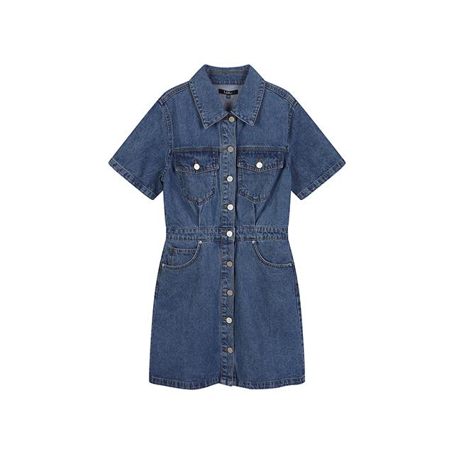 LAP Kurzarm Hemdkleid Mini Denim Kleid Ar2Do460