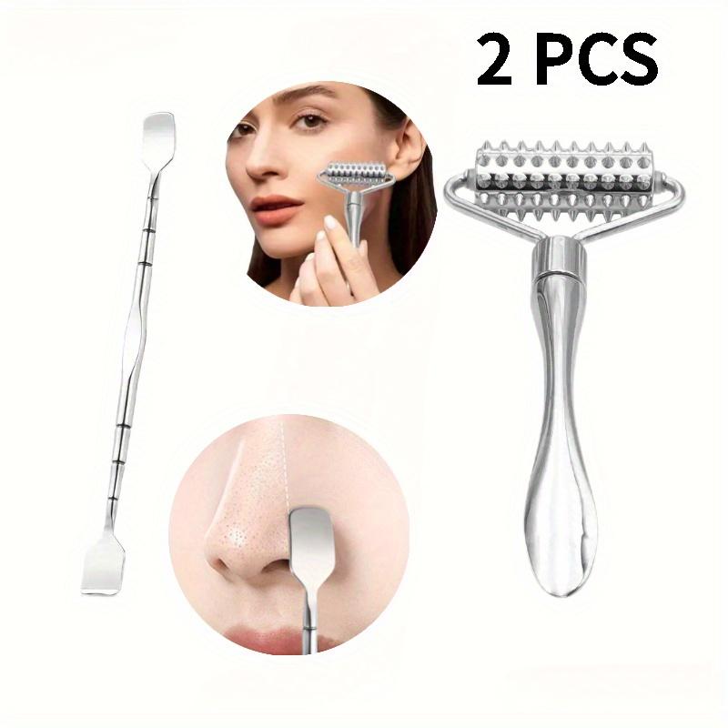 2-Piece Stainless Steel Facial Roller Massager / Blackhead Remover Set - Face and Neck Skincare Tools