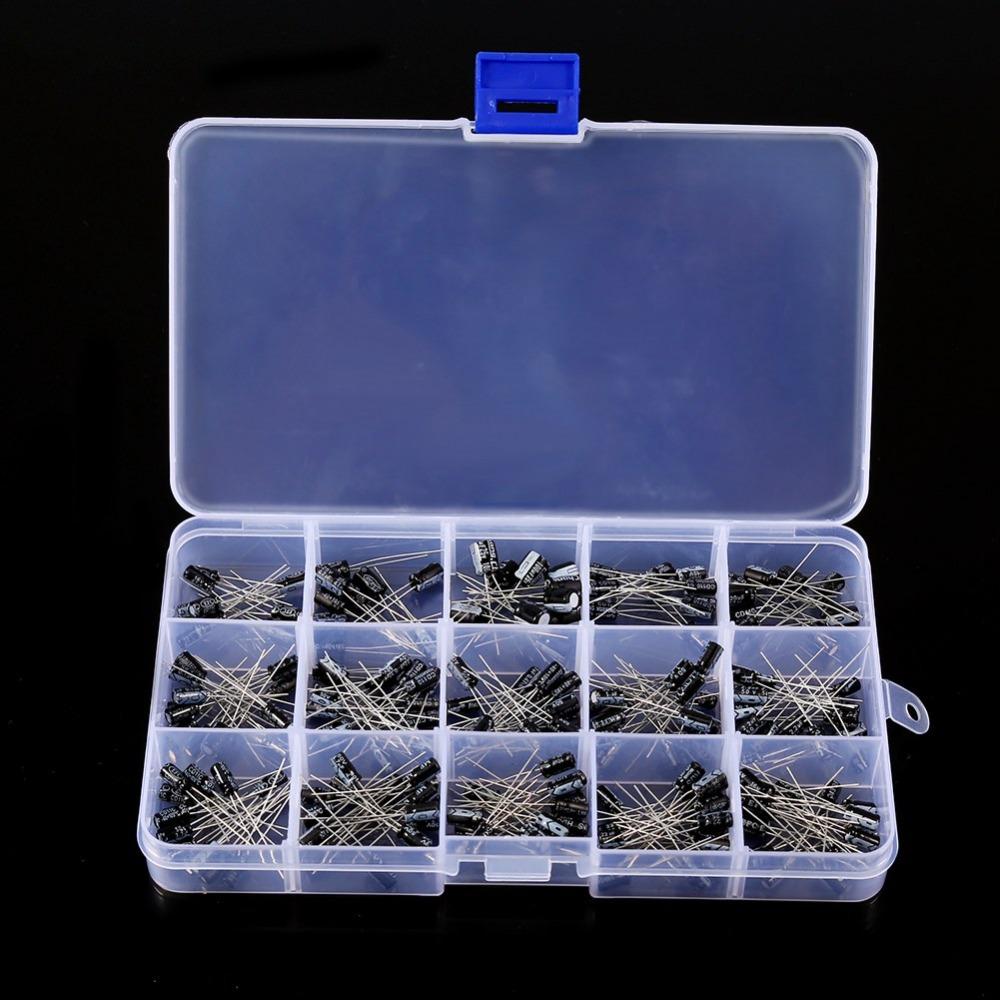 200PCS In-line Type Aluminum Capacitors Set 15 Values DIY Capacitance Model  Electronics Repair