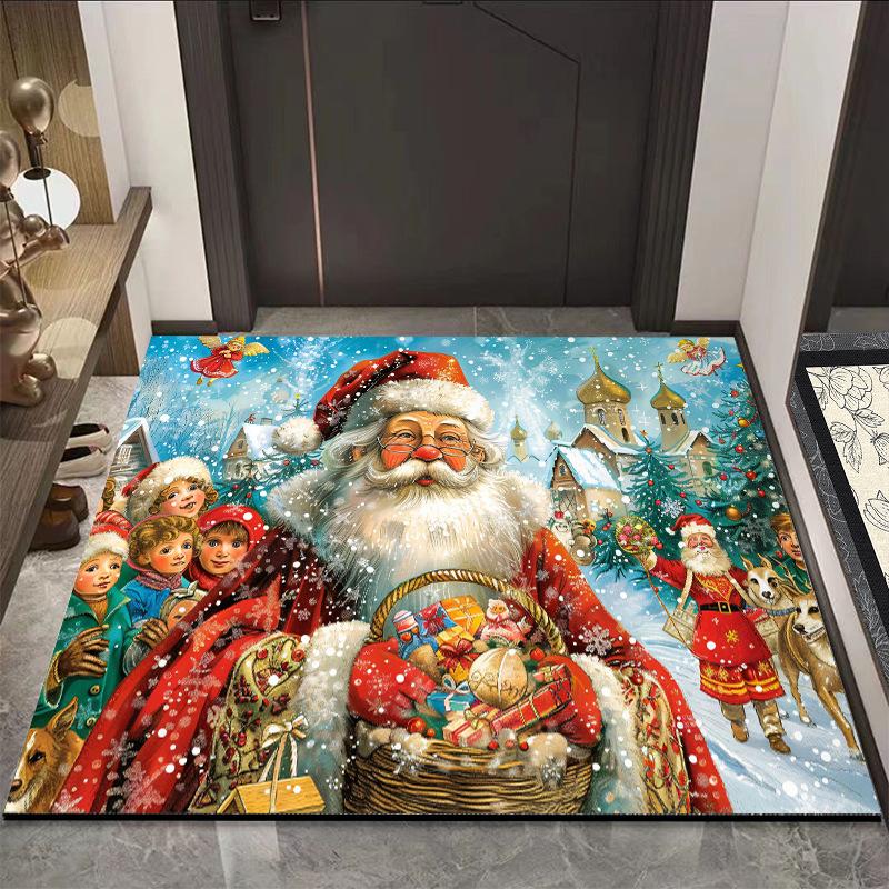 Entry Door Mat Advanced Sense Cartoon Santa Claus Entry Door Mat Non-slip Household Absorbent Quick Drying Mat