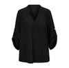 Herbst- und Winter Damen Casual V-Ausschnitt Einfarbig Lockerer Rollsaum Langarm Oberteil