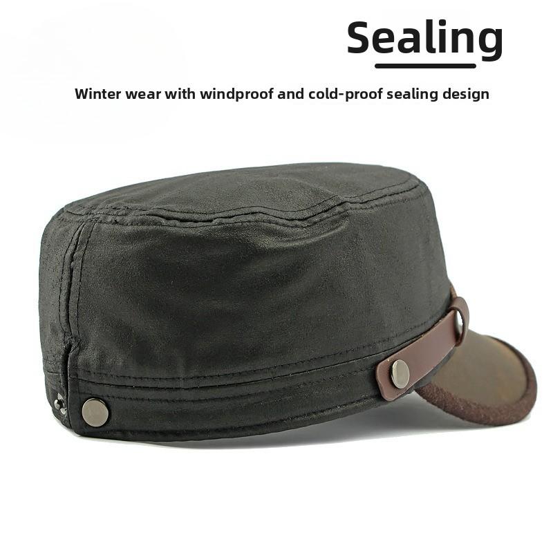 Vintage Oil Waxed Cloth Military Cap for Men Women Autumn Winter Warm Flat Top Hat Korean Style Premium Cadet Cap Peaked Hat for Small Head