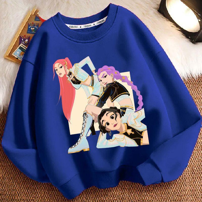 Children's Cartoon Witch Hunt Team Round-neck Hoodies for Autumn and Winter, Loose Long-sleeved Casual Hoodies for Boys and Girls
