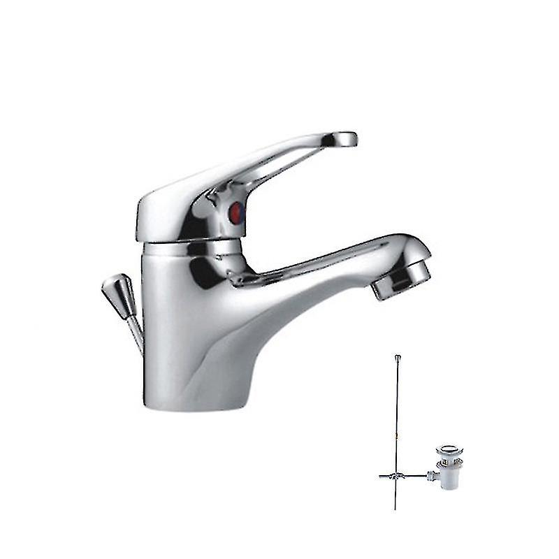 Einhebel-Waschtischarmatur mit Ablaufgarnitur, inkl. Ablaufgarnitur, Badarmatur Chrom, Wasserhahn Messing, herausnehmbarer Luftsprudler