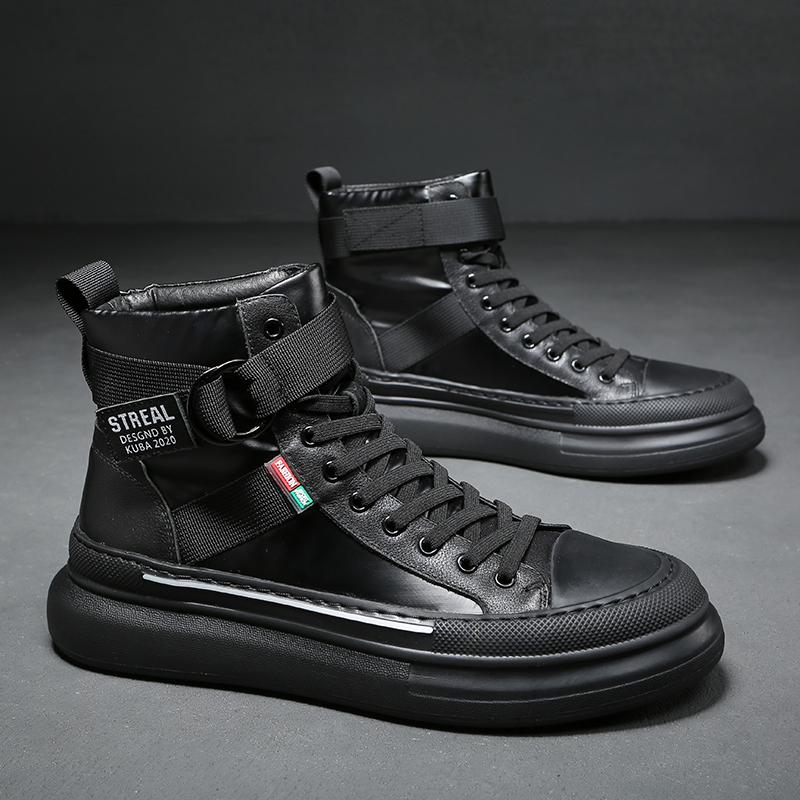 Down Cloth Men 'S Shoes Mid -Top Martin Boots Men 'S British Style Black Thick -Soled Winter With Velvet High -Top Shoes Trend