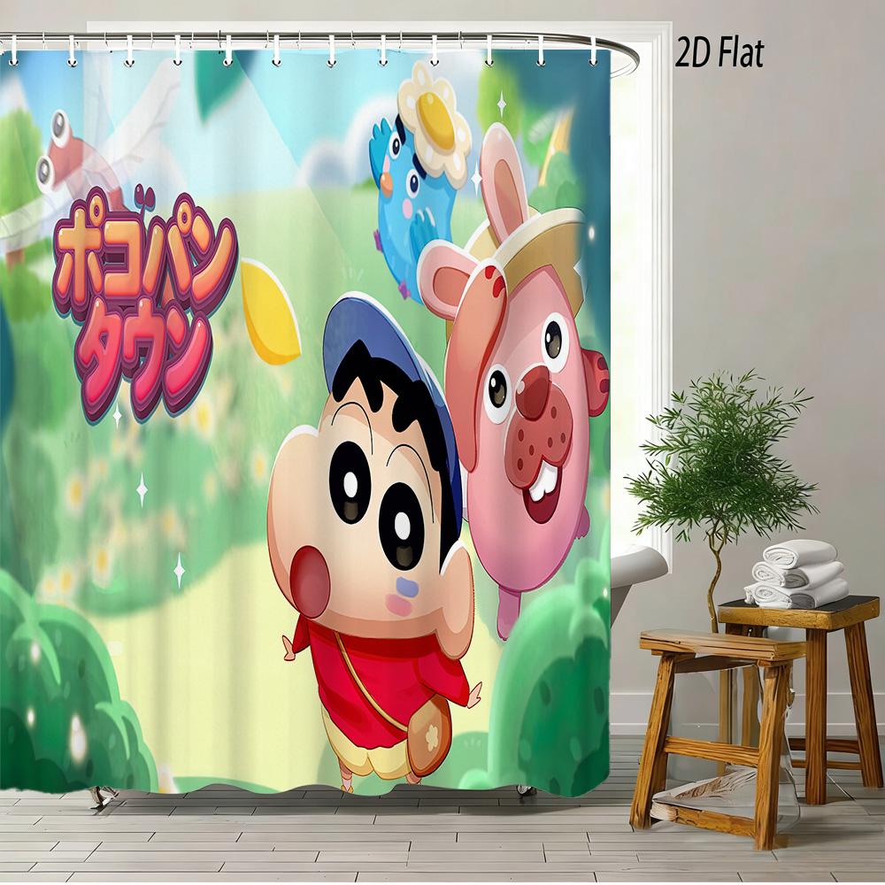 Crayon Shin-Chan The Movie Ora To Hakase No Natsuyasumi 2D Print Waterproof Shower Curtain, Blue Anime Bathroom Decor With Hooks