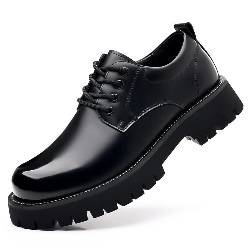 Classic Trends Spring Outdoor Men's Leather Shoes Platform Oxfords Male Derby Shoes Casual  Mens Lace Up Thick Soled Work Shoes
