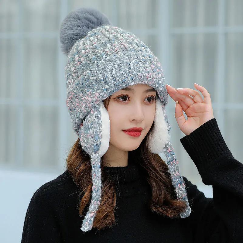 WTEMPO Women's Winter Warm Casual Plus Fleece Thick Ear-protection Woolen Hats Sweet Skiing Cycling Knitted Bomber Hats
