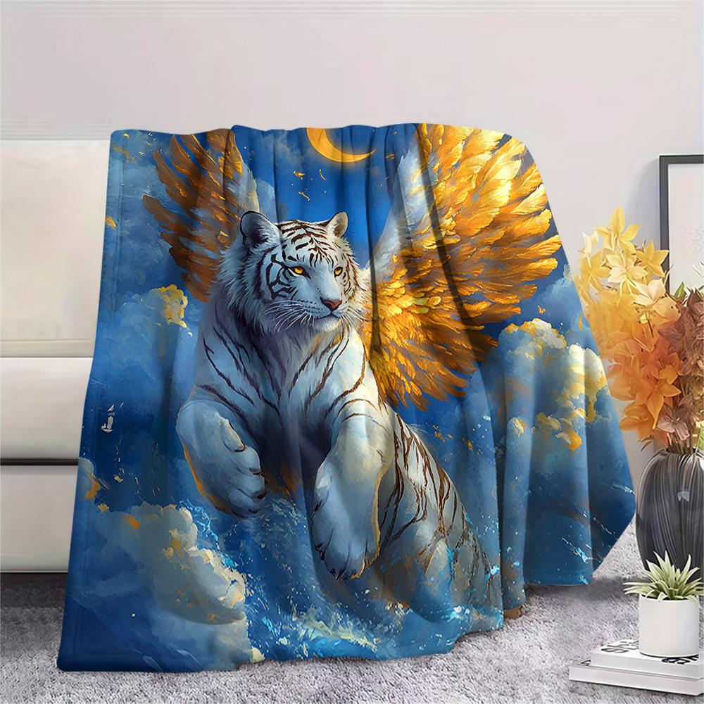 White Tiger Print Flannel Blanket, High quality Comfortable for All Seasons, Home Decor, Warmth and Comfort, Perfect for Christmas Gifts