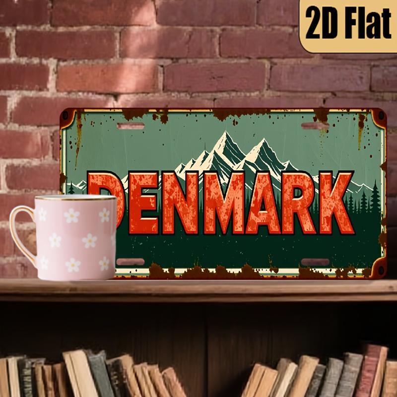 

D Flat Printing Vintage Distressed DENMARK with Mountain Pine Forest Landscape Aluminum Tin Painting License Plate Style N 15x30cm(5.9x7.8inch)