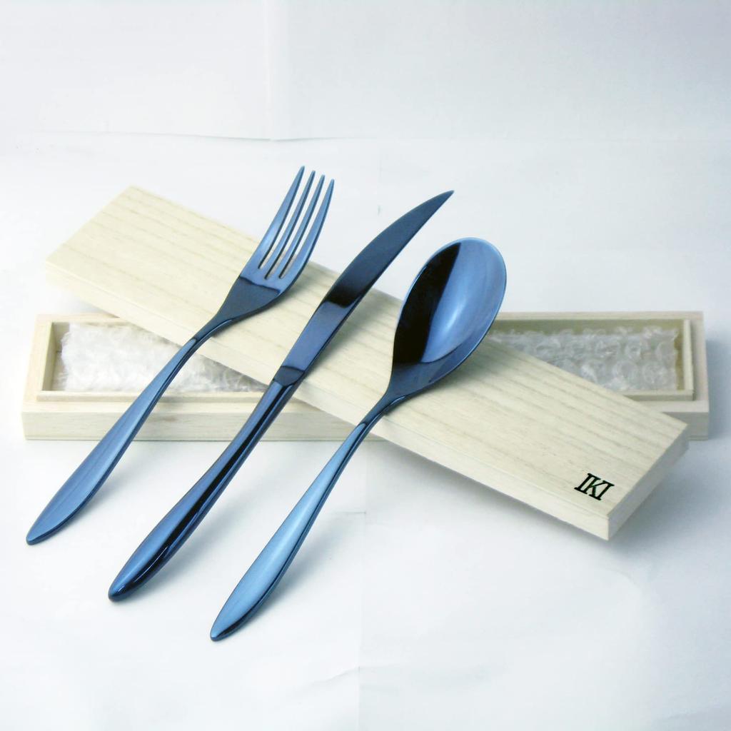 Dárková sada příborů Nagao IKI Blue Ink a 3 kusů z nerezové oceli v dřevěné krabičce, bílá, kusy, ocel 18-8, Japonsko