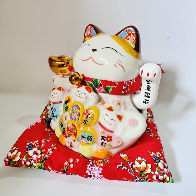 7.5 Inch Ceramic Beckoning Cat Maneki Neko Ornament Feng Shui Decoration Fortune Cat Swing Lucky Cat