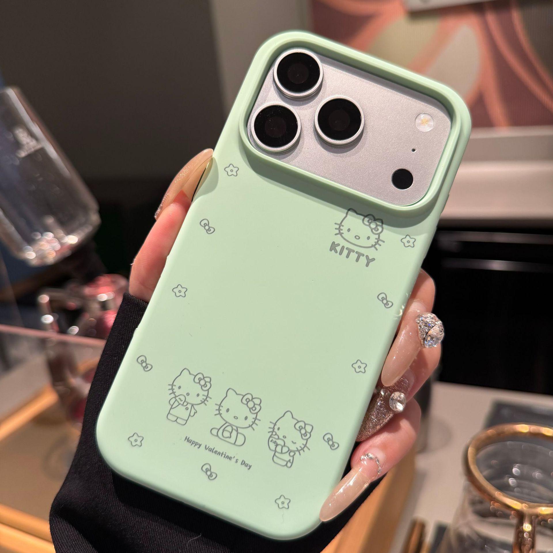 

iPhone 17 Pro Max Liquid Silicone Large Hole KT Cat Anti-Fall Protective Case iPhone 15