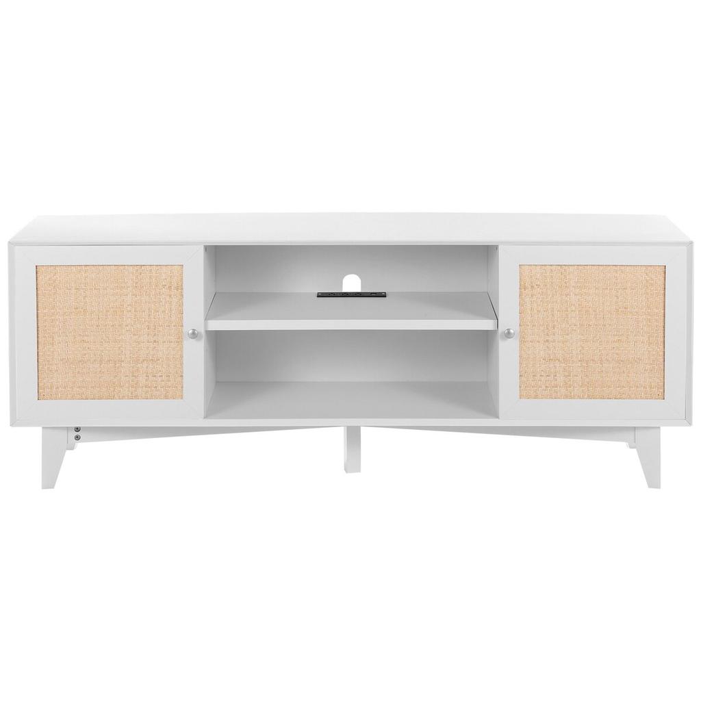 Rattan-TV-Ständer 191cm Fernseher Boho-TV-Schrank Weiß Fernsehschrank