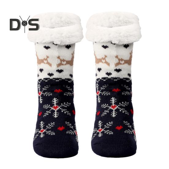 

1 пара зимних носков-тапочек, утолщенные, пушистые, плюшевые, сохраняющие тепло, с рождественским принтом, гетры с силиконовой подошвой, осенне-зимние носки-тапочки, праздничный подарок One Size A