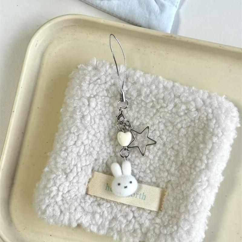 Cute Flocked Miffy Rabbit DIY Bead Phone Strap Keychain Charm Pendant Girlfriend Gift Bags Cards Album Decoration