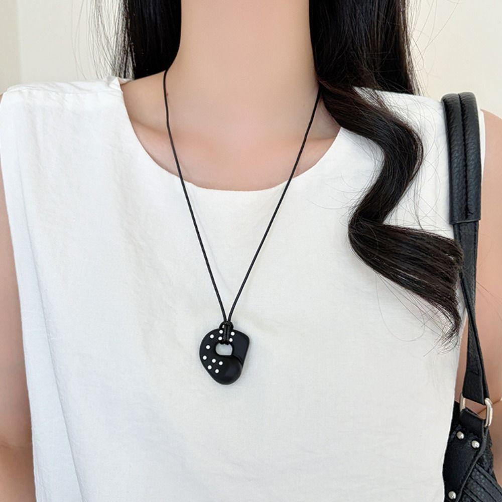 Polka Dot Charm Long Sweater Chain Heart Pendant Sweater Necklace Heart Pendant Necklace  For Women
