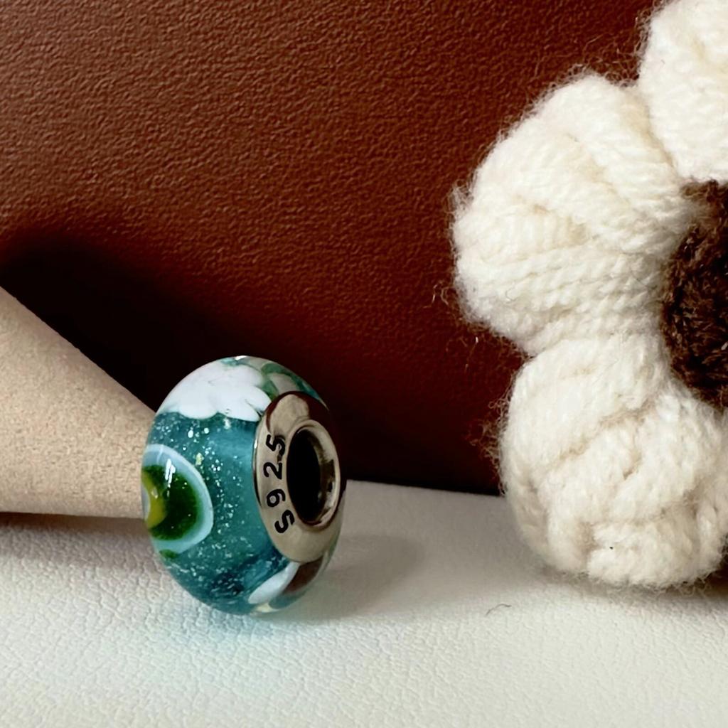 Colorful copper Mini Murano Glass Bead Charms Charm Fits Authentic Bracelets Blue Faceted Murano for Women Necklaces Jewellery