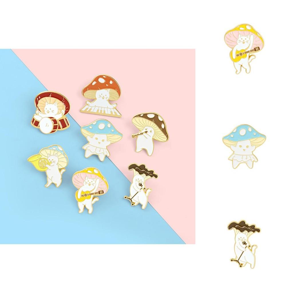 Adorable Cartoon Mushroom Band Guitar Design Brooch Unique Alloy Accessory For All