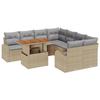 Ensemble de canapé de jardin 9 pièces avec coussins en rotin poly beige, Canapé de jardin 2 places avec rangement et 3358303