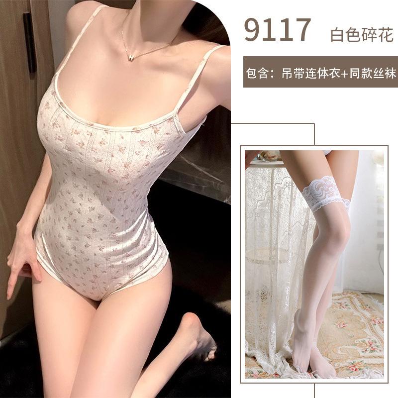 Sexy Female Sleeveless Pure Desire Wind Suspender Onesie Floral Girl Wind Sweet Girl Erotic Underwear Slim Fit