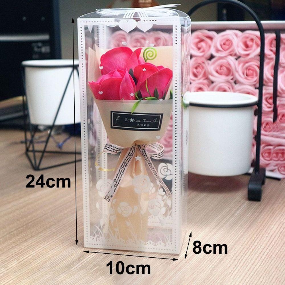 with box 3 Head Artificial Roses Hand Holding Fake Flowers Fashion Soap Flower