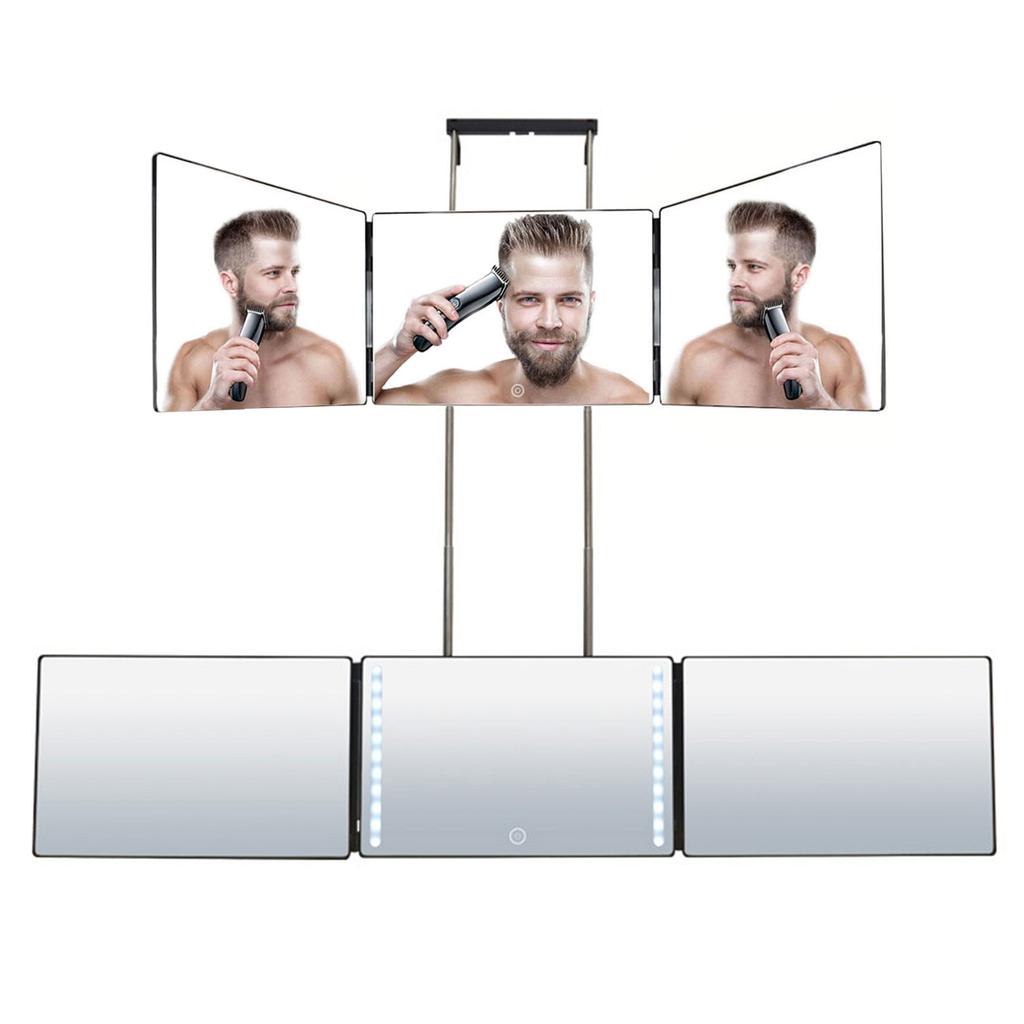 3 Way Makeup Mirror 360 Degree Cosmetic Mirror with Led Light Hair Dressing Mirrors Trifold Mirror For Hair Cutting Tools