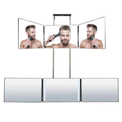 Miroir de maquillage 3 en 1, miroir cosmétique à 360° avec lumière LED, miroir de coiffure, miroir pliable en trois pour outils de coupe de cheveux