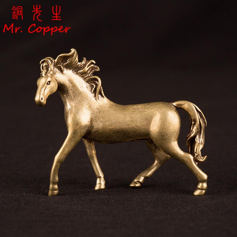 Vintage Copper Horse Statue Lucky Desktop Ornaments Pure Brass Animal Figurines Miniatures Tea Pet Home Decoration Accessories