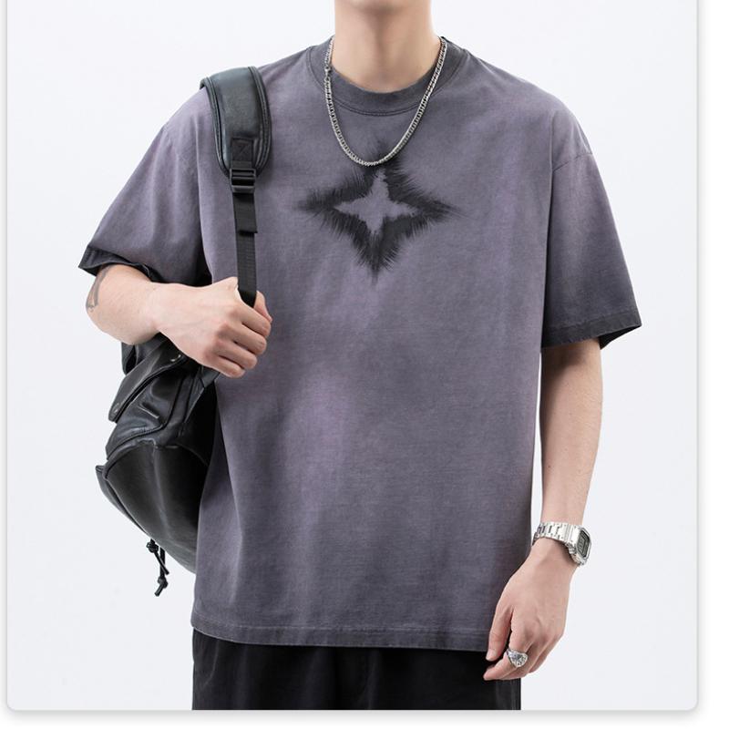 Летняя и Летняя Американская Трикотажная Свободная Модная Мужская Футболка с Коротким Рукавом Высокой Плотности M