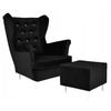 Diana Wing Chair with Footrest, Scandinavian Family Meble Black Velvet
