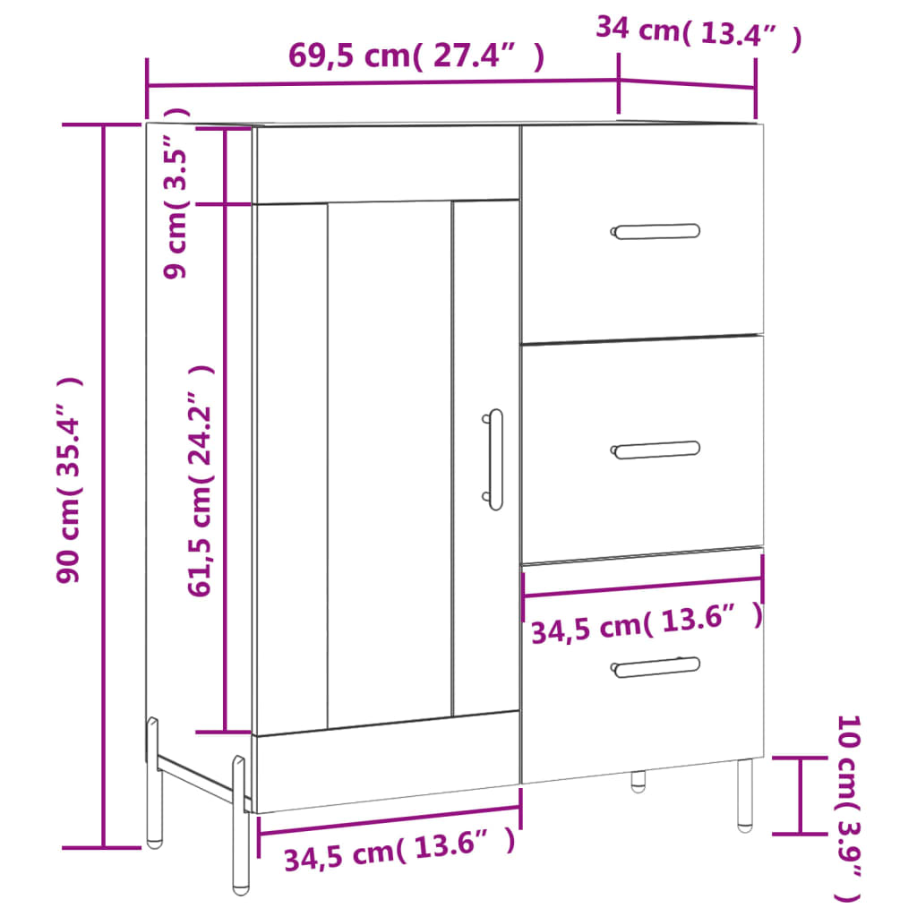 Sideboard Concrete Grey 69.5 x 34 x 90 cm Engineered Wood