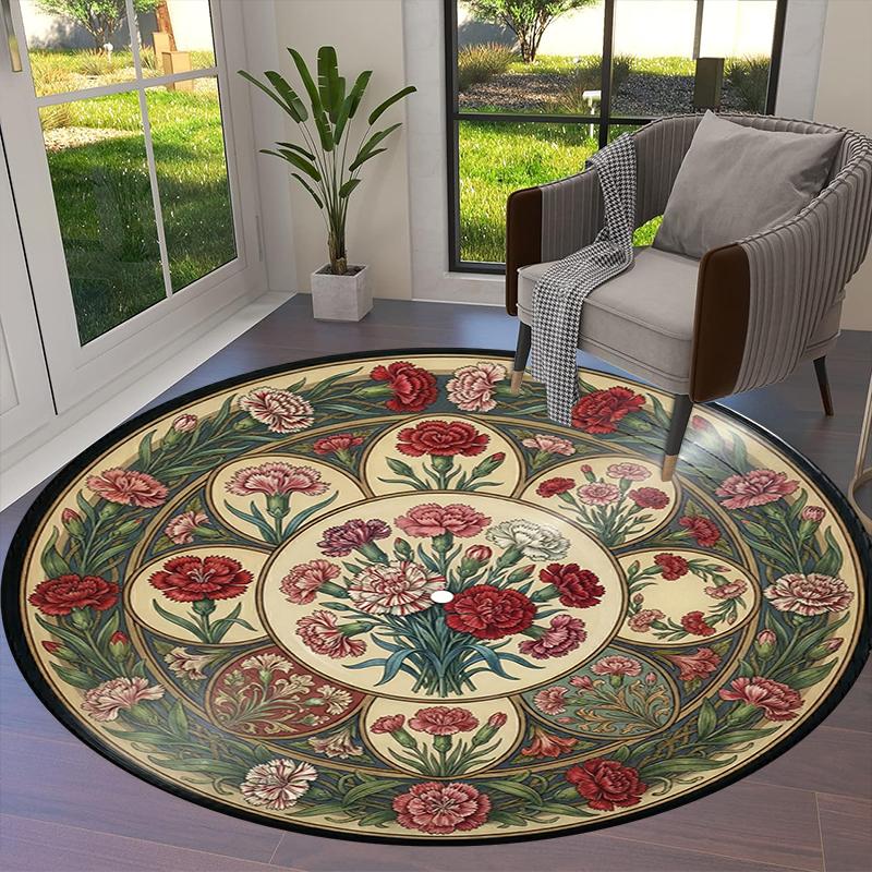 Vintage Datura Flower Round Area Rug,Carpet Rug for Living Room Bedroom Sofa Playroom Decor,Non-slip Floor Mat Q0051