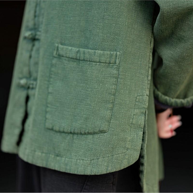 Johnature Damen Wintermantel im chinesischen Stil mit langen Ärmeln und Plüsch-Warmmänteln