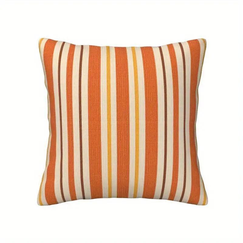 4Pcs Double-Sided Printed Throw Pillow Covers, Rustic Orange & Yellow Stripe Print Cushion Cases, Warm Earthy Aesthetic Decor