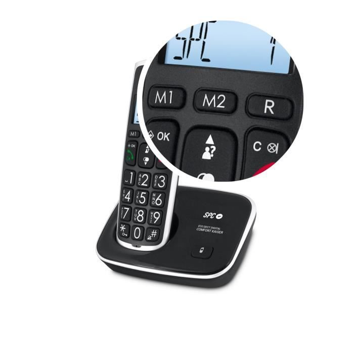 Téléphone Fixe sans Fil Senior SPC Comfort Kaiser - Touches et Chiffres XL, Son Extra-amplifié, Répertoire