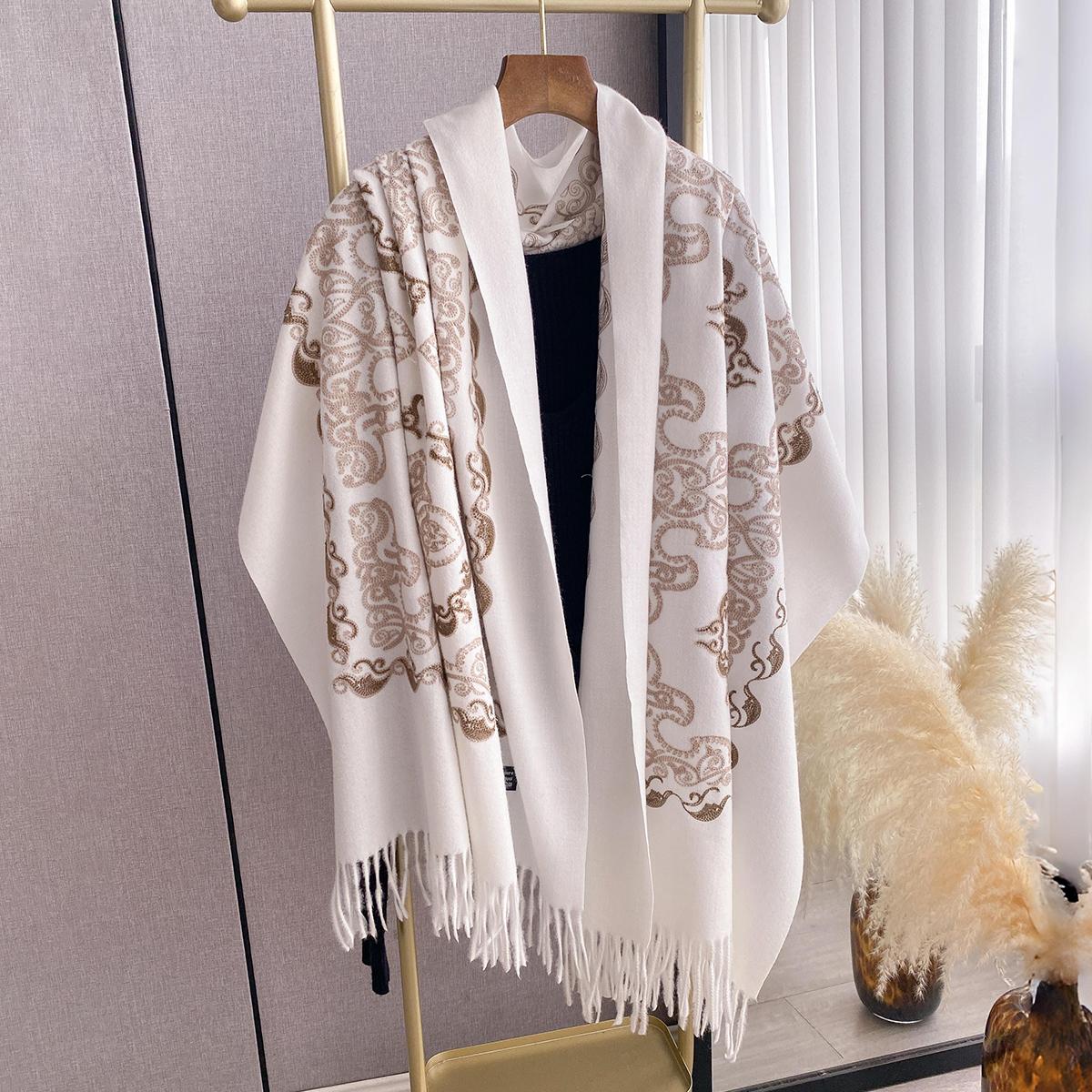 Luxe Hoge Kwaliteit Borduur Sjaal Elegante Dames Winter Dik Warm Nek Pashmina Lange Franje Sjaals Dames Dekentje Zacht Sjaal gray